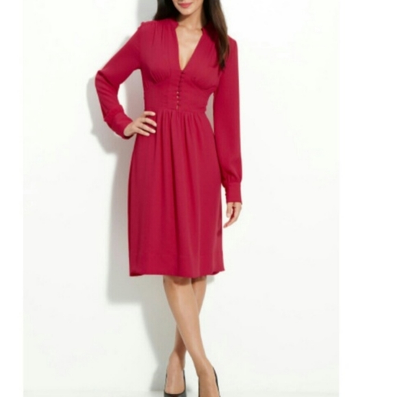 BCBGMAXAZRIA ❤️ Long Sleeve FABIANA Dress in Red Sangria XS - Picture 2 of 11